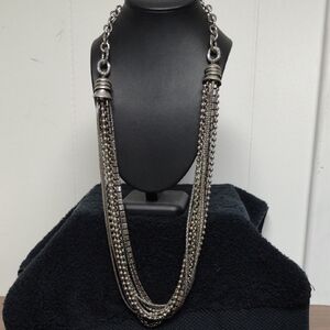 13 Strand Silver Tone Mixed Chain Necklace